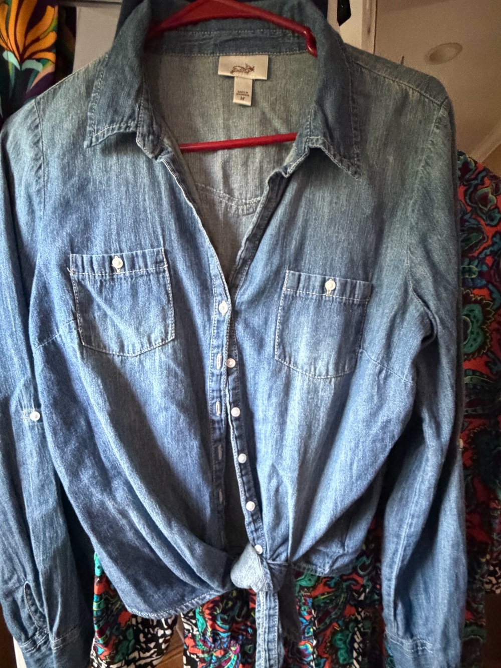 Light Wash Tie-Front Denim Shirt, NWOT, M JUNIORS